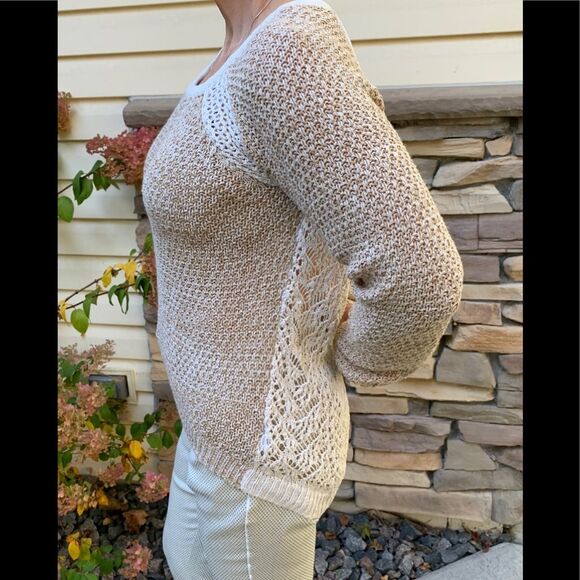 GG Basics Beige/white Open Knit Long Sleeve Sweater, good condition, Size Large - Picture 6 of 9